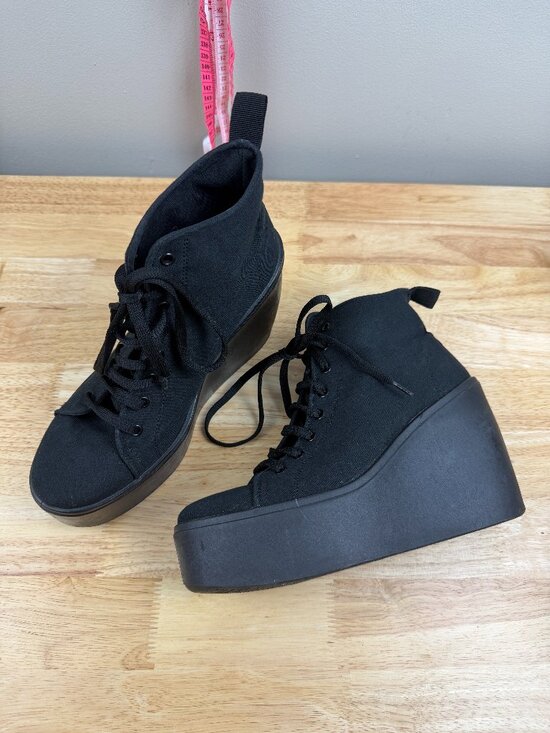Altercore Shoes - Altercore Black Canvas Lace Up Platform Wedge Ankle Boots EU 40 Made in Italy
